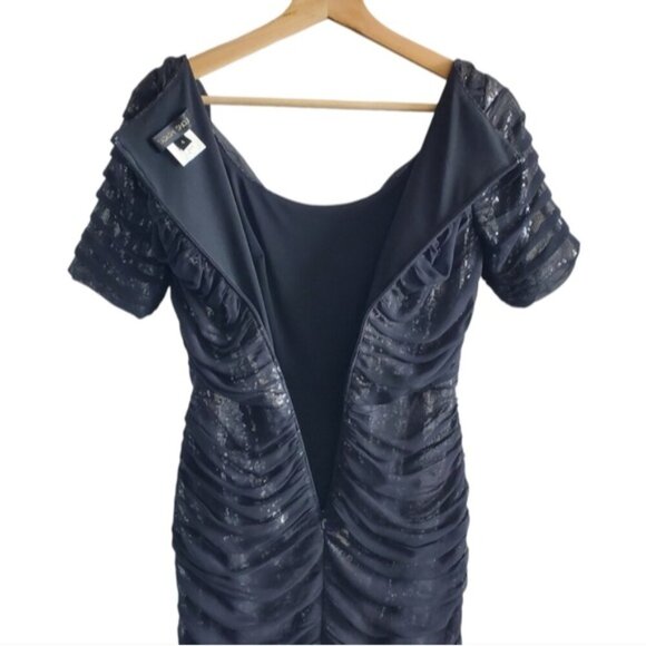 Tadashi Shoji Black Silk Sequin Sheath Dress Size 4 - Picture 7 of 11